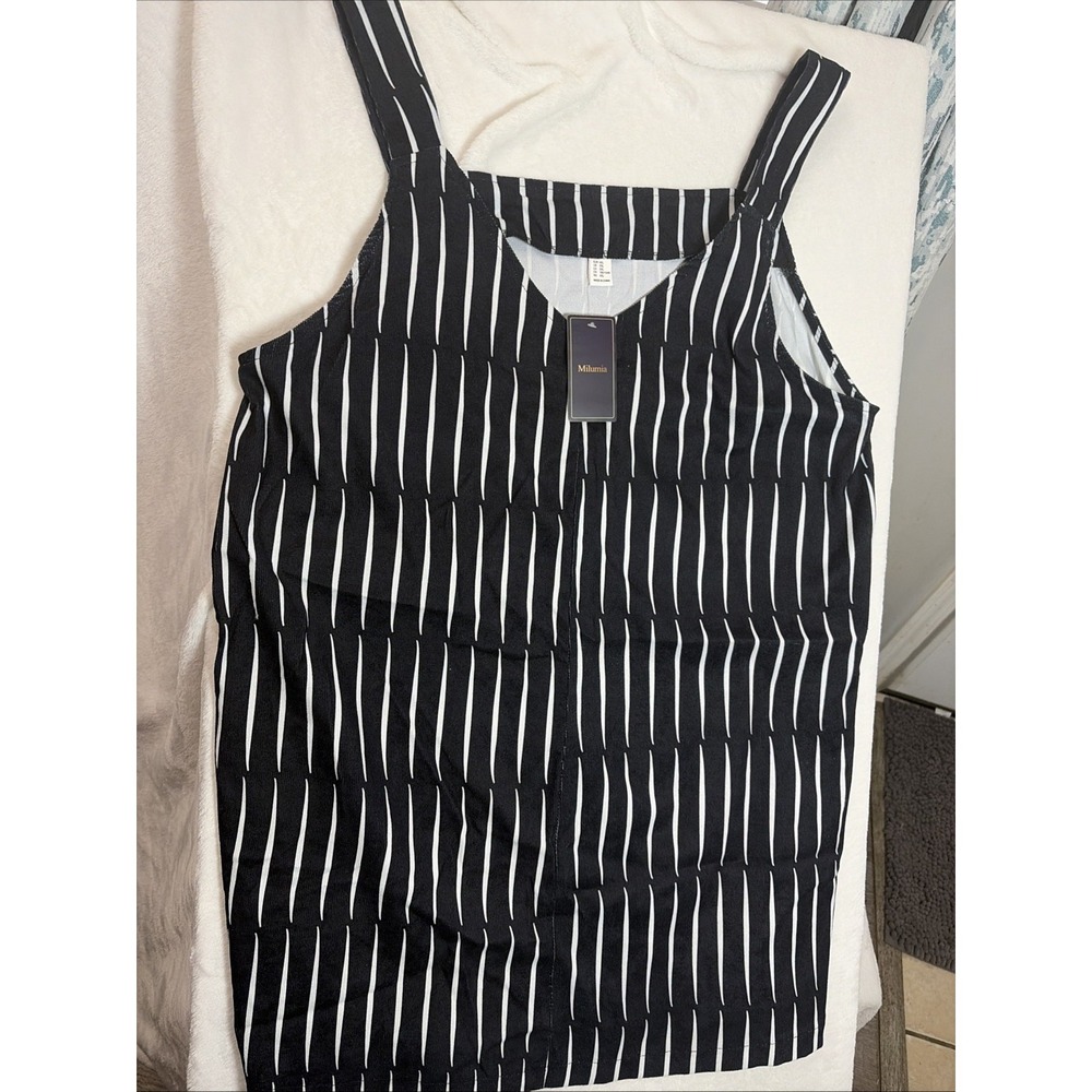 Milumia Women's NWT V-Neck Sleeveless‎ Black and White Striped Dress XXL